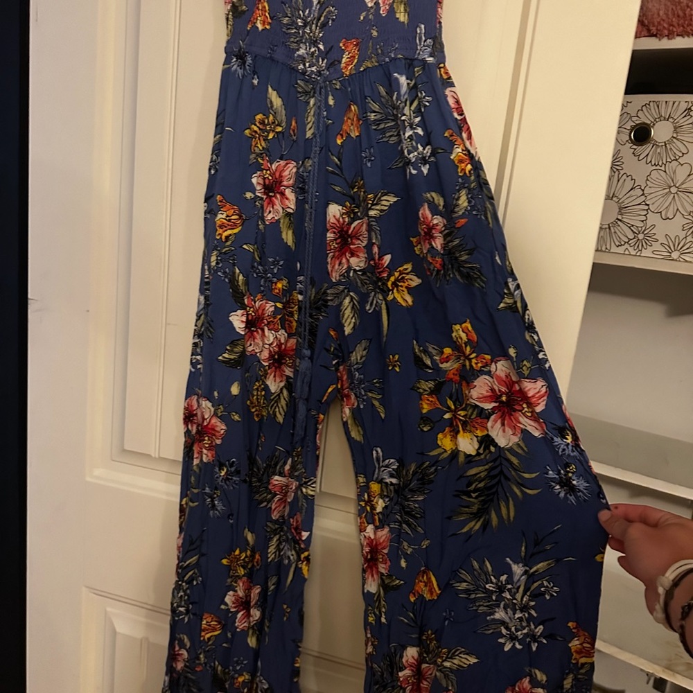 Band of Gypsies Floral Print Jumpsuit in Blue